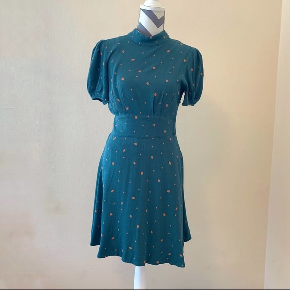 Free People Abbie Printed Mock Neck SS Mini Dress 4 - Picture 15 of 16